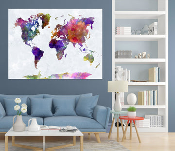 3D Colored Clouds 111 World Map Wall Sticker