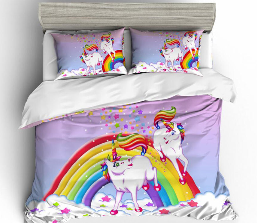 3D Rainbow Two Unicorns 1012 Bed Pillowcases Quilt