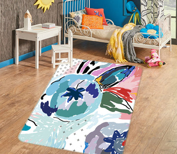 3D Pink Blue Flower 33087 Non Slip Rug Mat