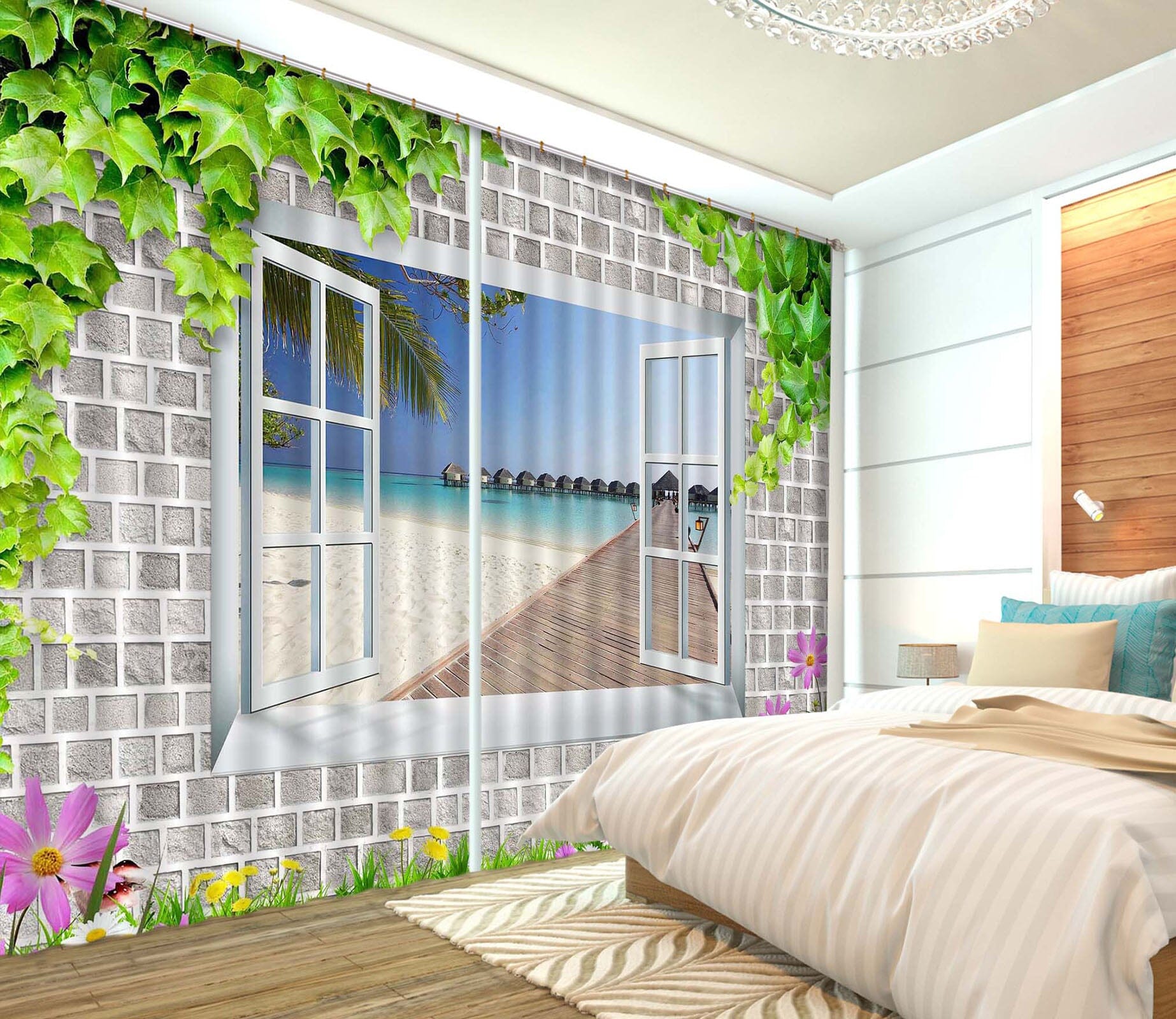 3D Wall Leaves 806 Curtains Drapes Wallpaper AJ Wallpaper 