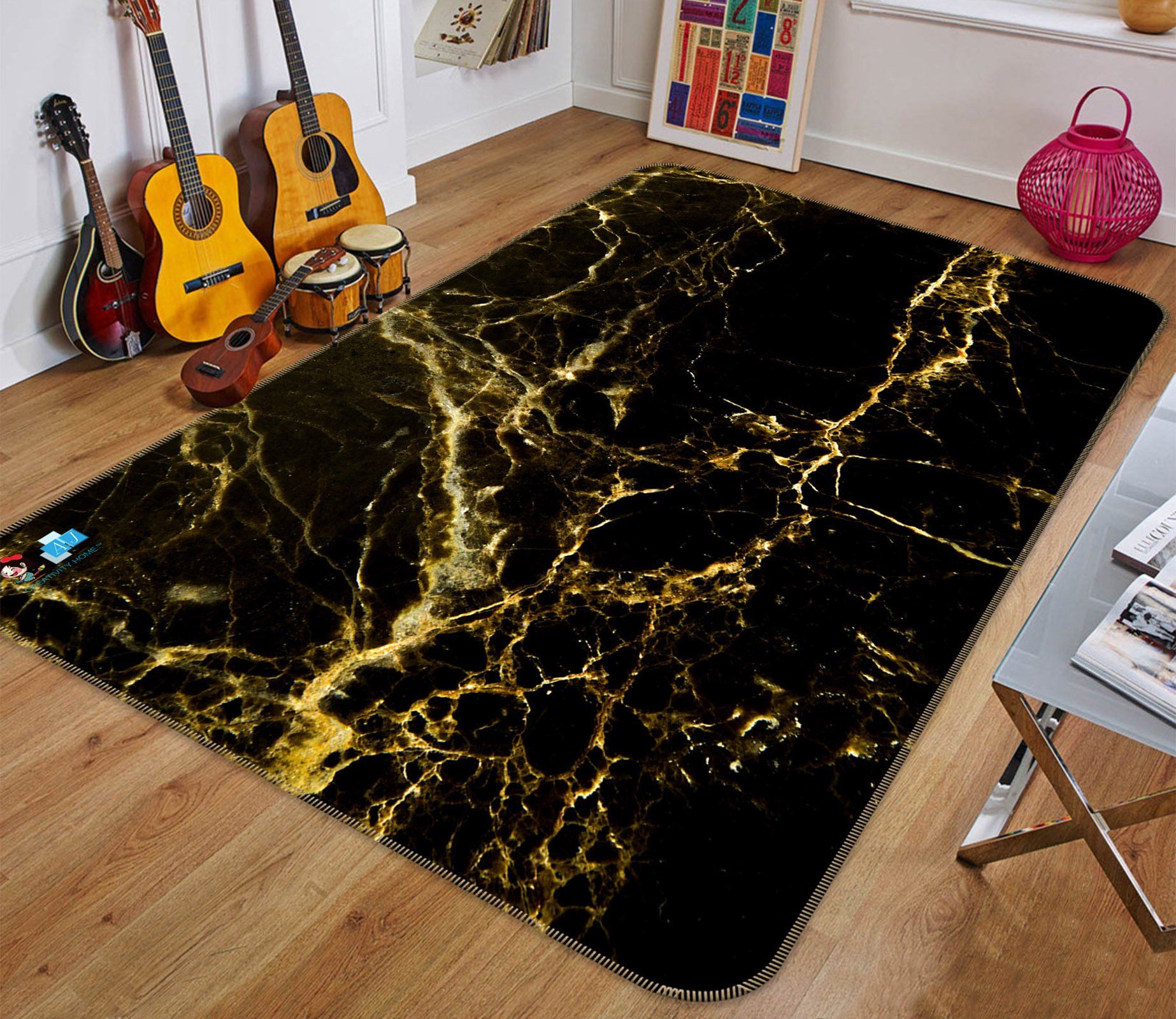 3D Curved Gold 40 Non Slip Rug Mat Mat AJ Creativity Home 