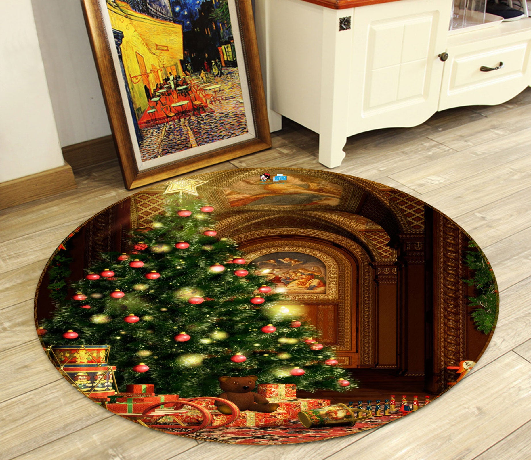3D Christmas Tree 72257 Round Non Slip Rug Mat