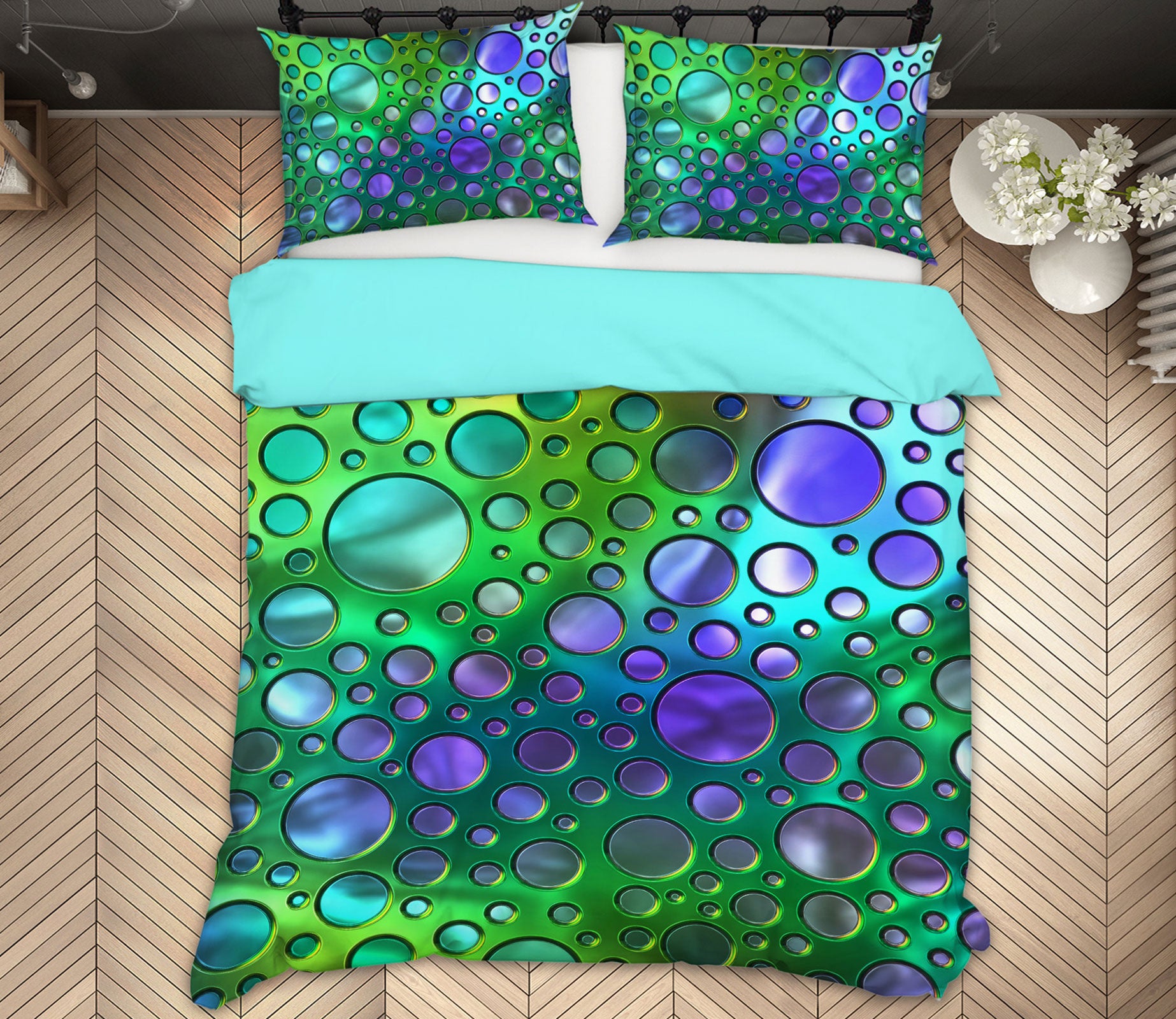 3D Green Water Drop 14052 Bed Pillowcases Quilt