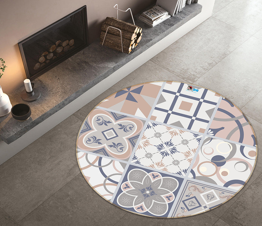 3D Brick Pattern 64134 Round Non Slip Rug Mat