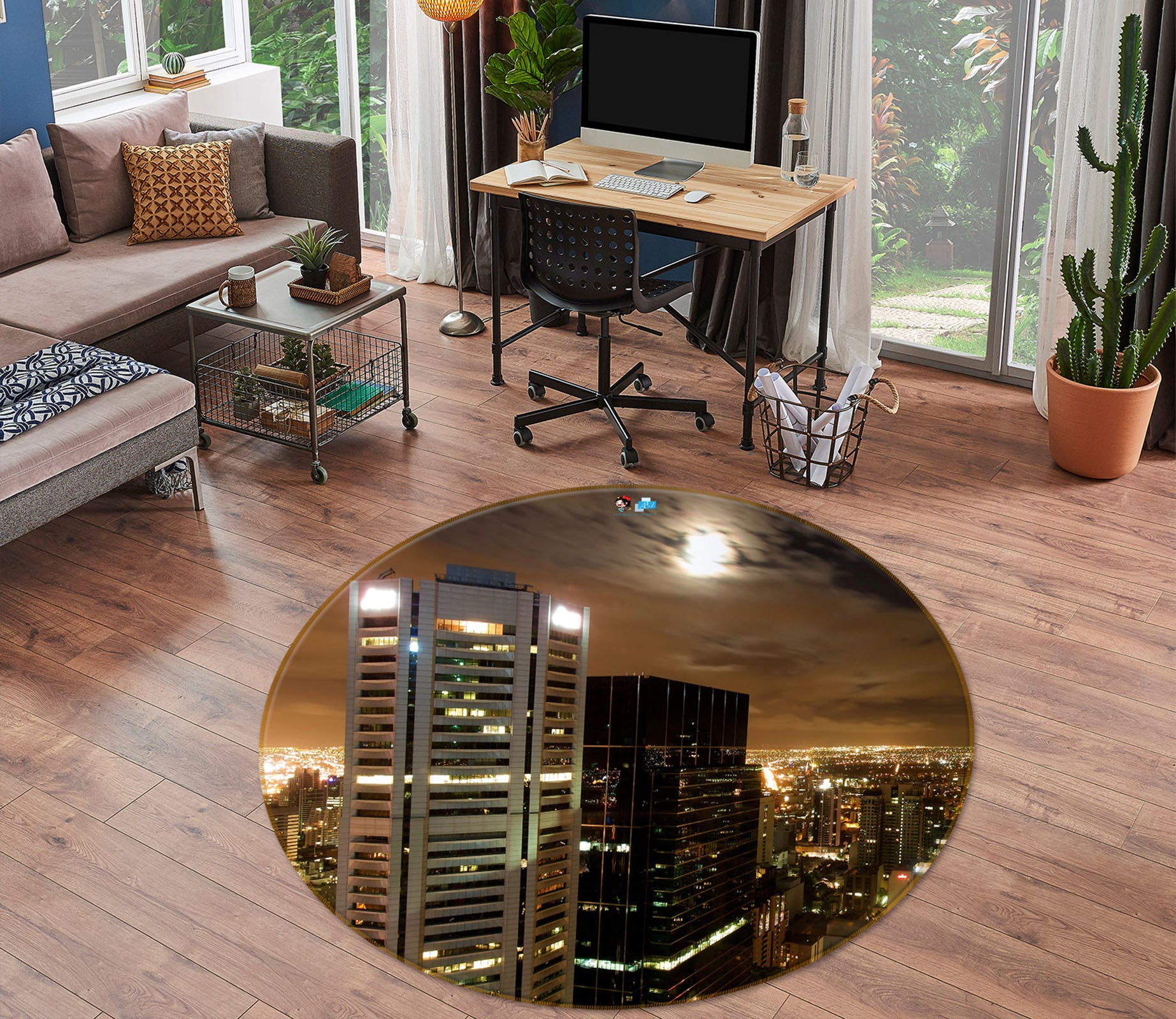 3D High-Rise Building 74112 Round Non Slip Rug Mat
