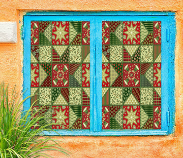 3D Red Green Pattern 43007 Christmas Window Film Print Sticker Cling Stained Glass Xmas