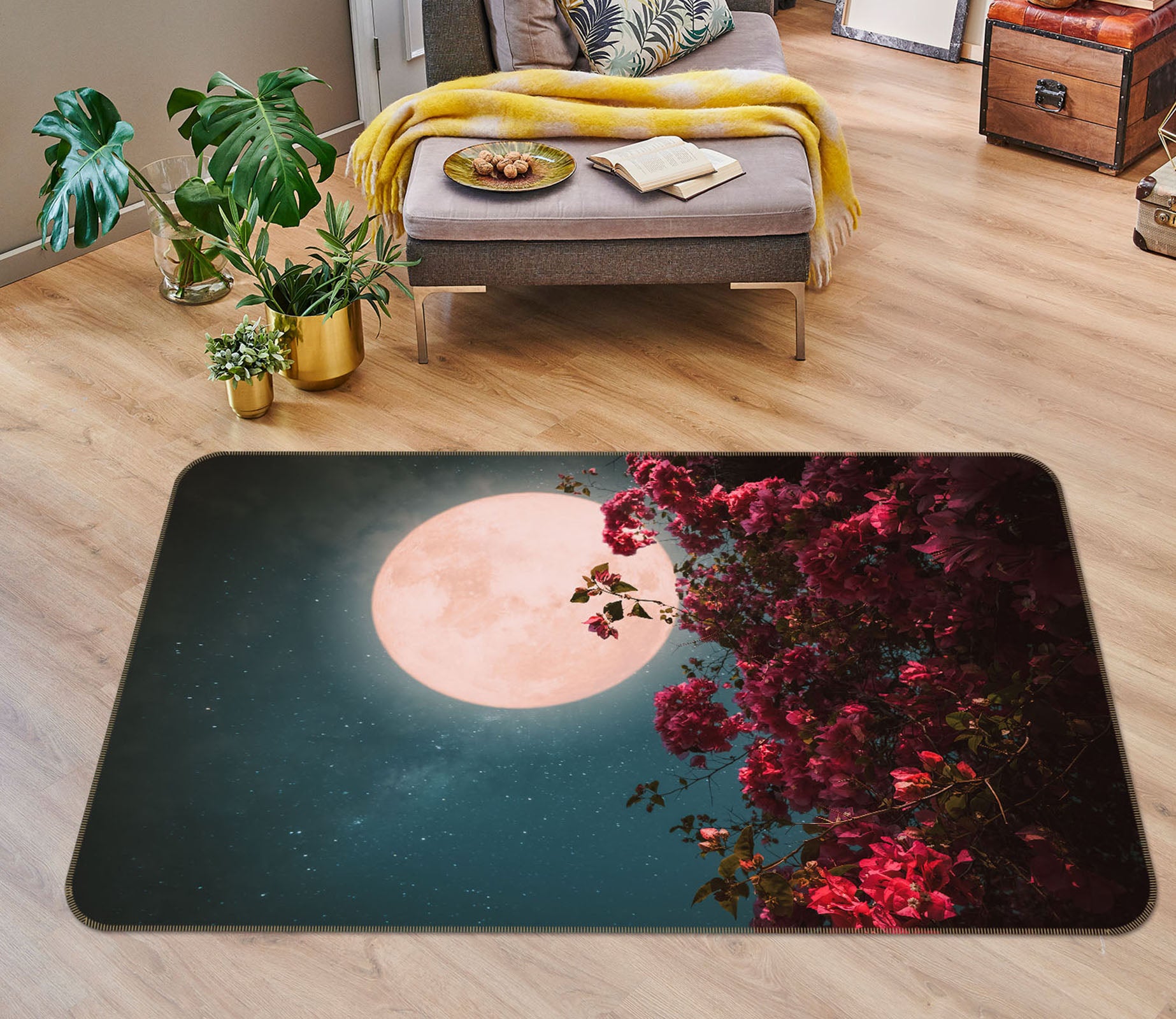 3D Moon Flower Bush 29169 Non Slip Rug Mat