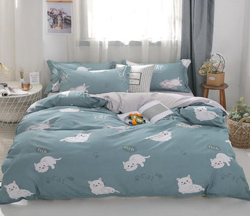 3D White Cat 12096 Bed Pillowcases Quilt
