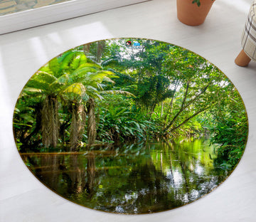 3D Tropical Woods River 74056 Round Non Slip Rug Mat