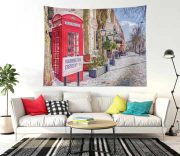 3D Alley Red Telephone Booth 112184 Assaf Frank Tapestry Hanging Cloth Hang