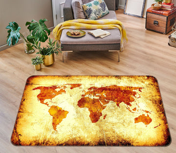 3D Golden Light 230 World Map Non Slip Rug Mat