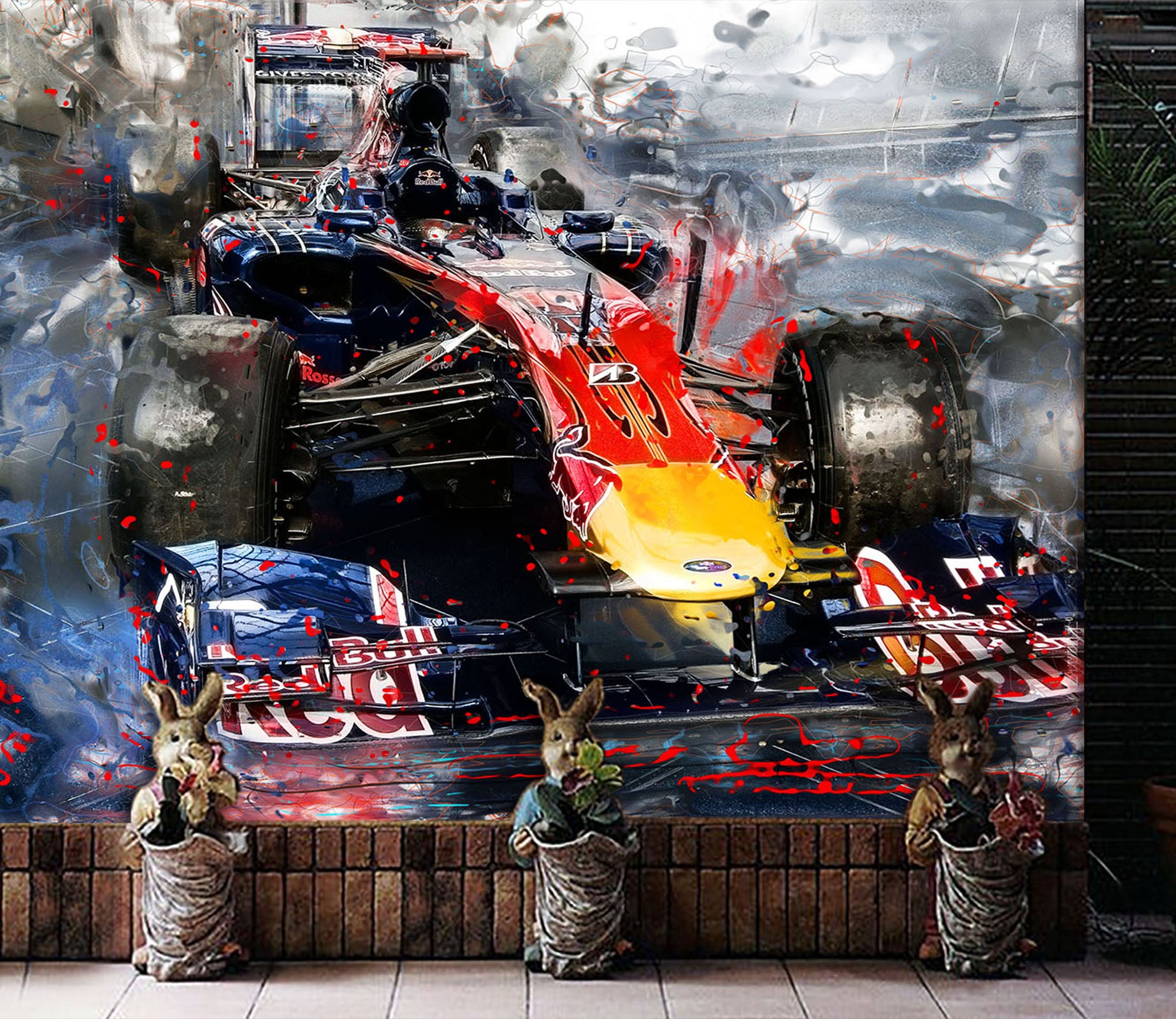 3D Red Bull Racing 296 Vehicle Wall Murals
