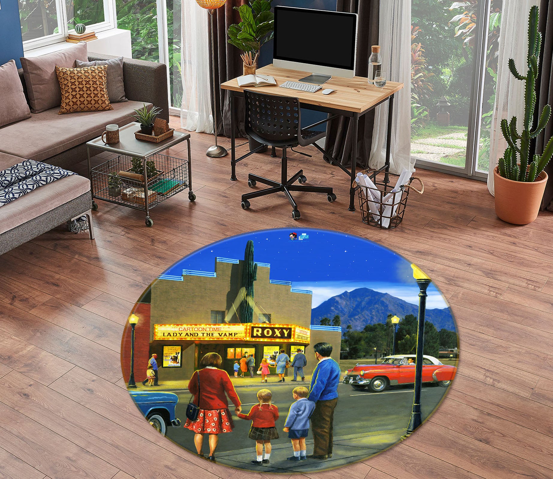 3D Night Car 069 Kevin Walsh Rug Round Non Slip Rug Mat