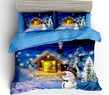 3D Cabin Snowman 46063 Christmas Quilt Duvet Cover Xmas Bed Pillowcases