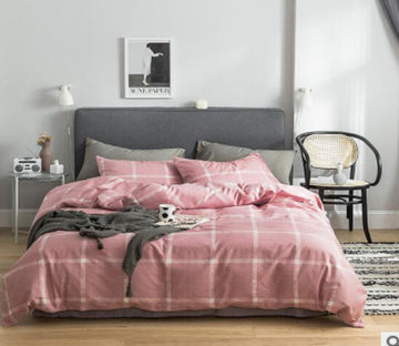 3D Pink Grid 40125 Bed Pillowcases Quilt