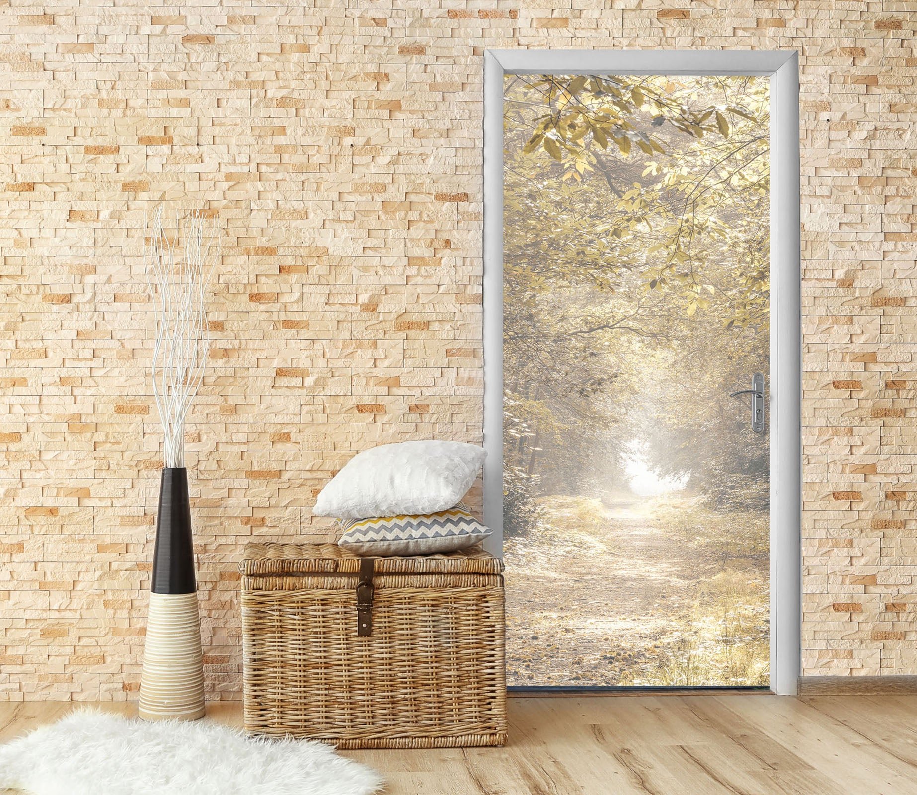 3D Yellow Leaves 5192 Assaf Frank Door Mural