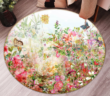 3D Butterfly Flower Bush 71245 Round Non Slip Rug Mat