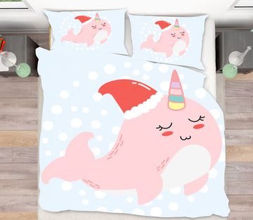 3D Cartoon Pink Whale 59008 Bed Pillowcases Quilt