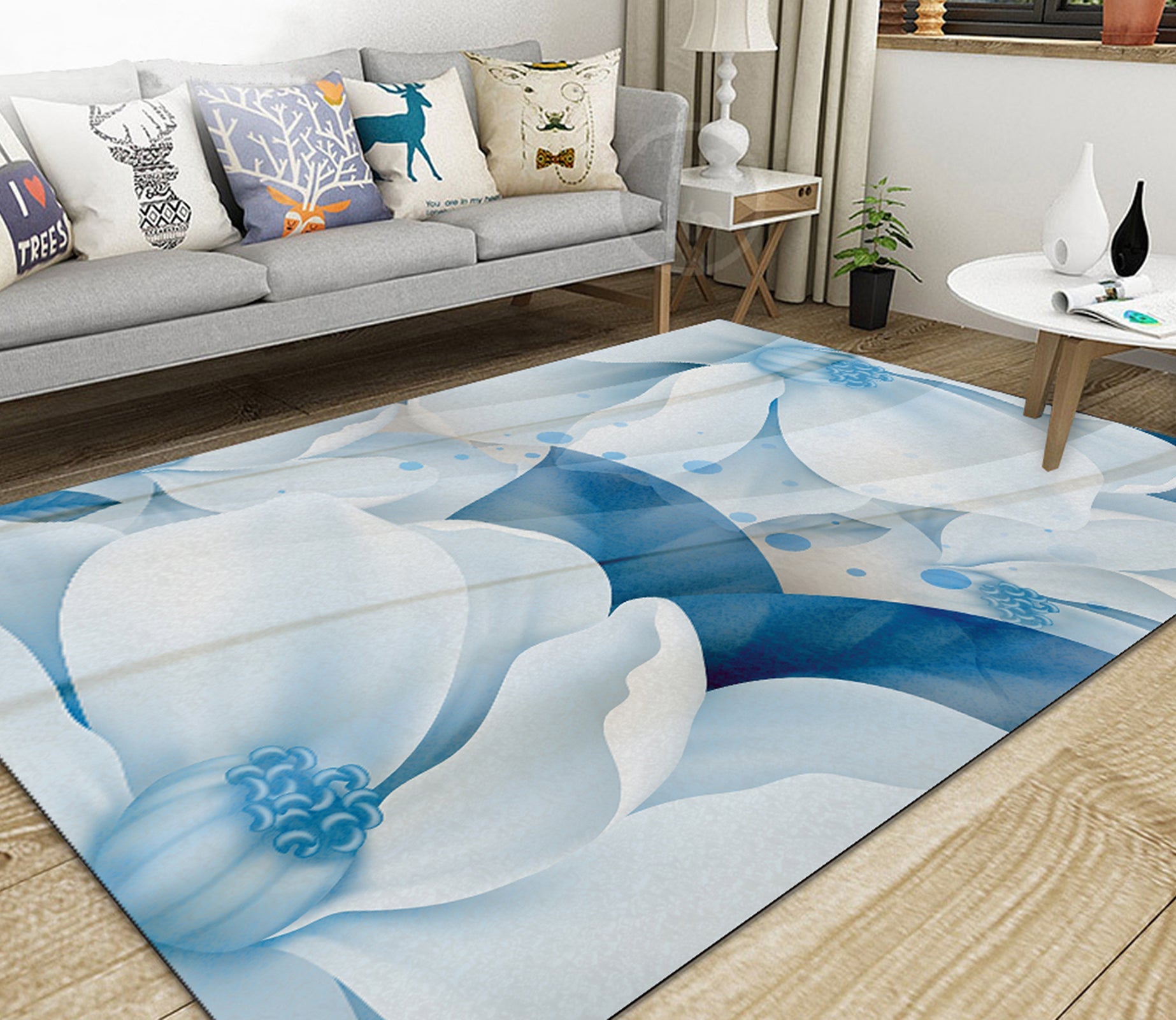 3D White Flower WG425 Non Slip Rug Mat Mat AJ Creativity Home 