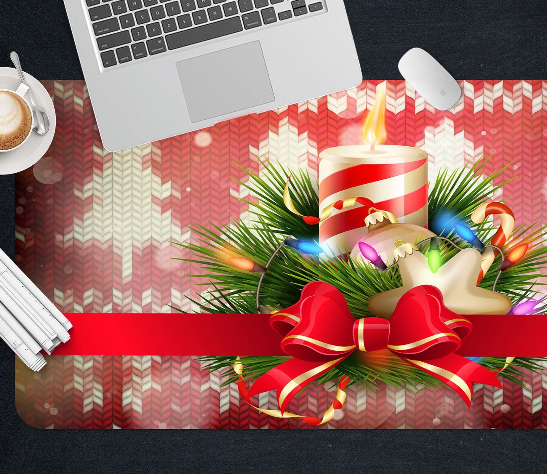 3D Candle Bowknot 51178 Christmas Desk Mat Xmas