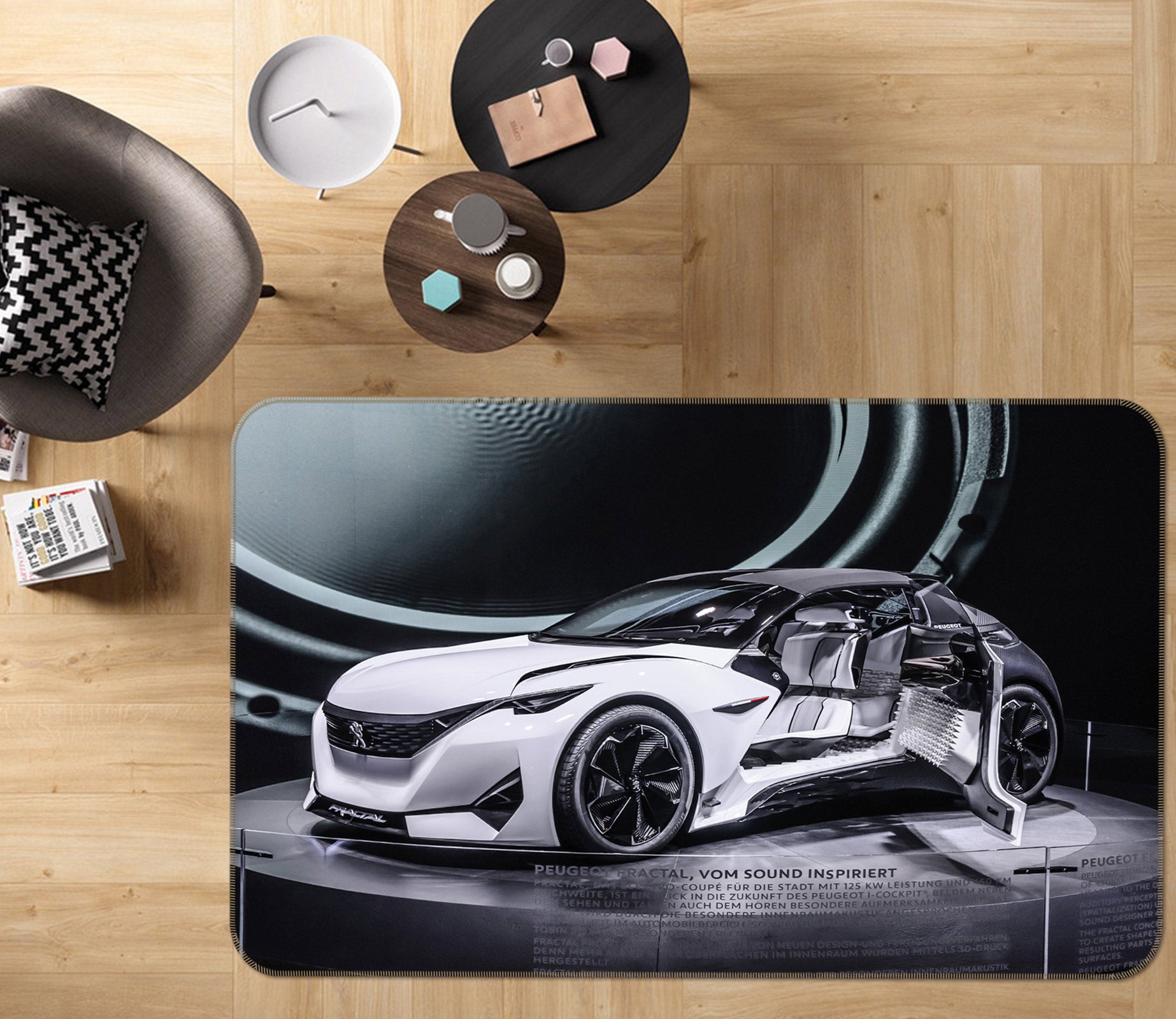 3D Black White Car 68029 Vehicle Non Slip Rug Mat