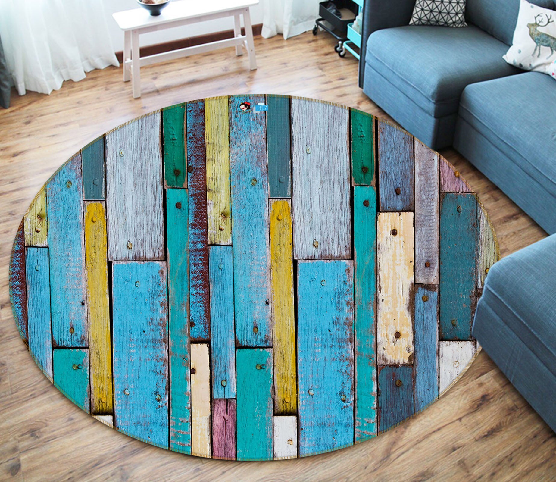 3D Colored Wood 73017 Round Non Slip Rug Mat