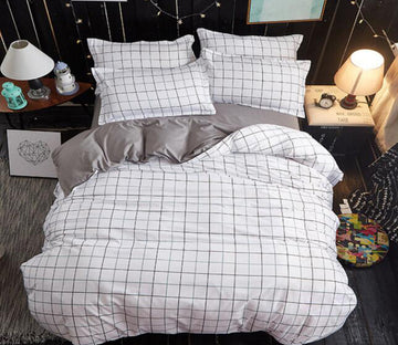 3D White Brown Grid 12171 Bed Pillowcases Quilt