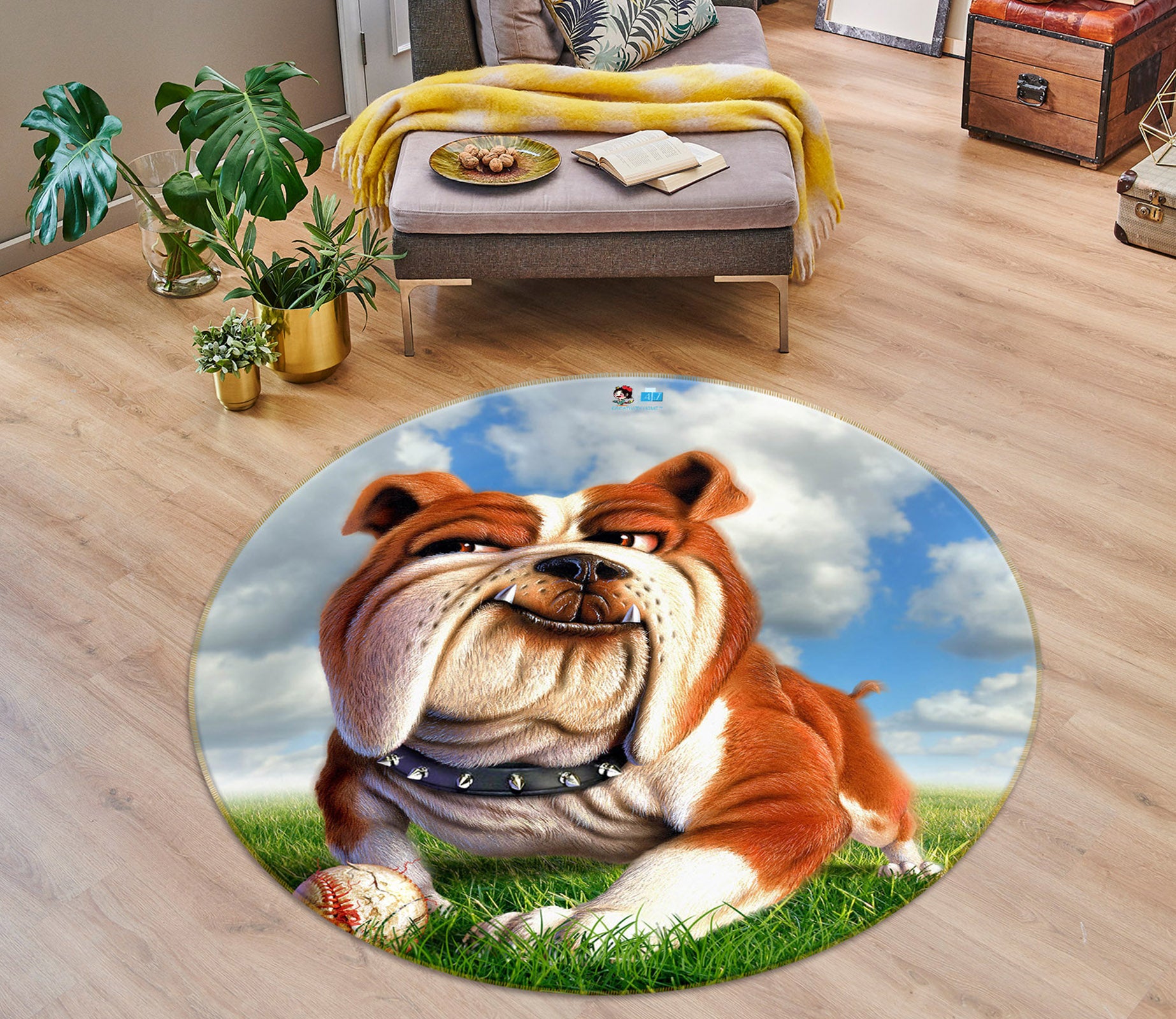 3D Bulldog 85126 Jerry LoFaro Rug Round Non Slip Rug Mat