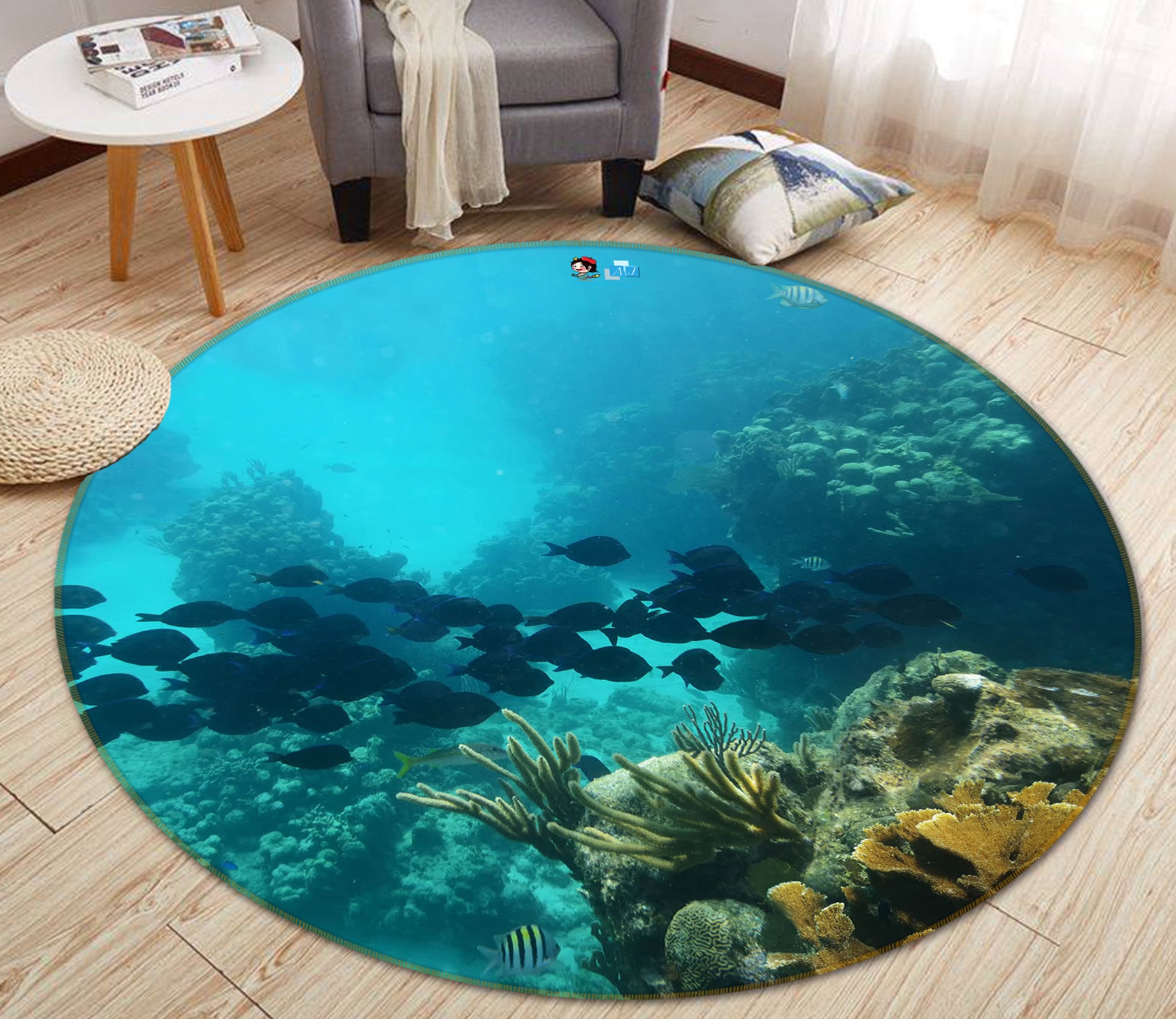 3D Sea Fish 72135 Round Non Slip Rug Mat