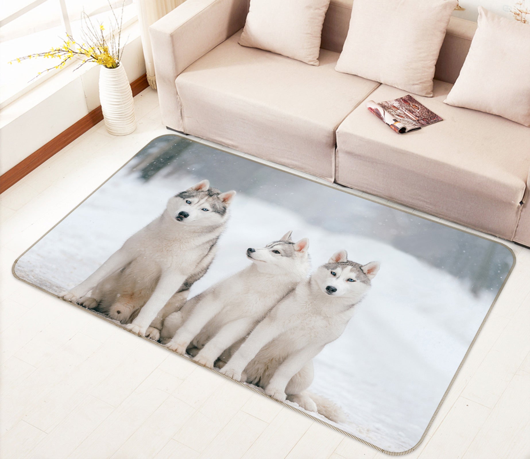 3D Three Huskies 30034 Non Slip Rug Mat