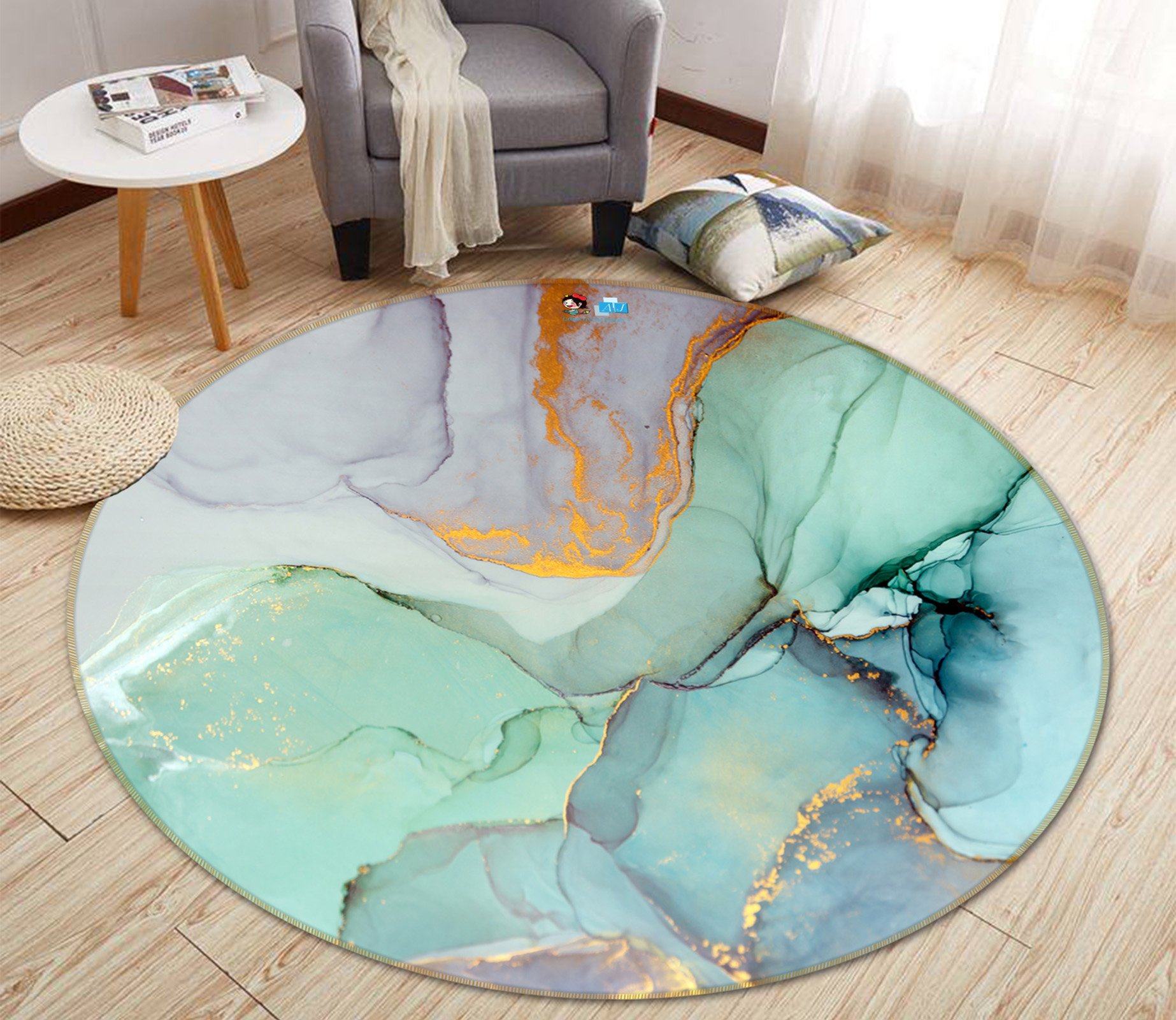 3D Green And Purple Marble 373 Round Non Slip Rug Mat Mat AJ Creativity Home 