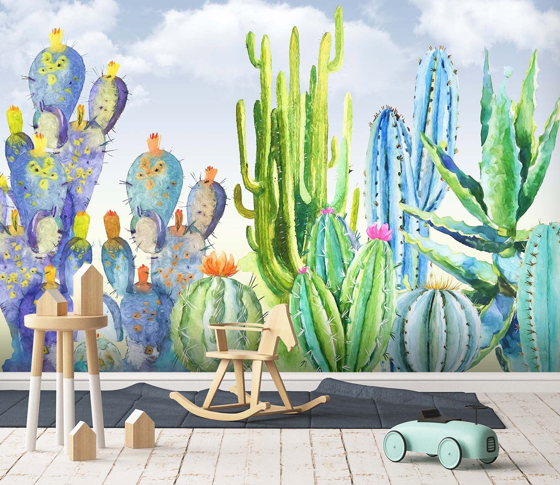 3D Green Cactus 025 Wall Murals Wallpaper AJ Wallpaper 2 