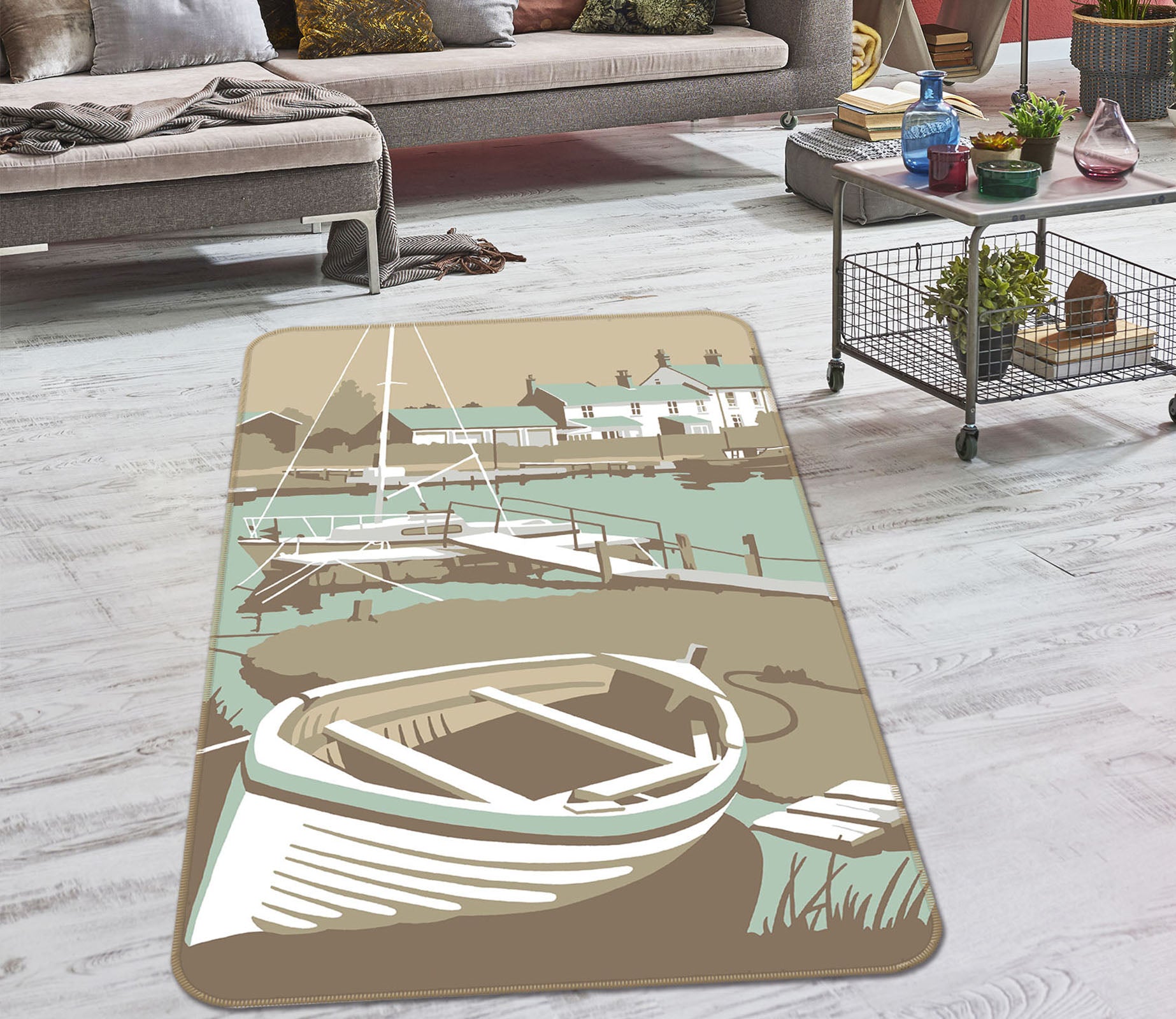 3D Southwold Harbour 84293 Steve Read Rug Non Slip Rug Mat