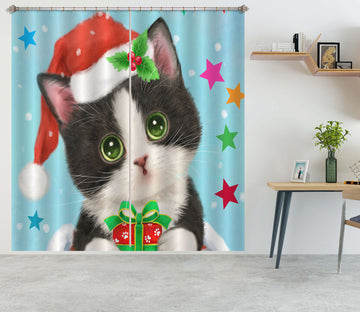 3D Christmas Cat Star 9070 Kayomi Harai Curtain Curtains Drapes