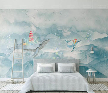 3D Flower Dolphin WC205 Wall Murals