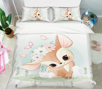 3D Deer Flowers Butterfly 59013 Bed Pillowcases Quilt
