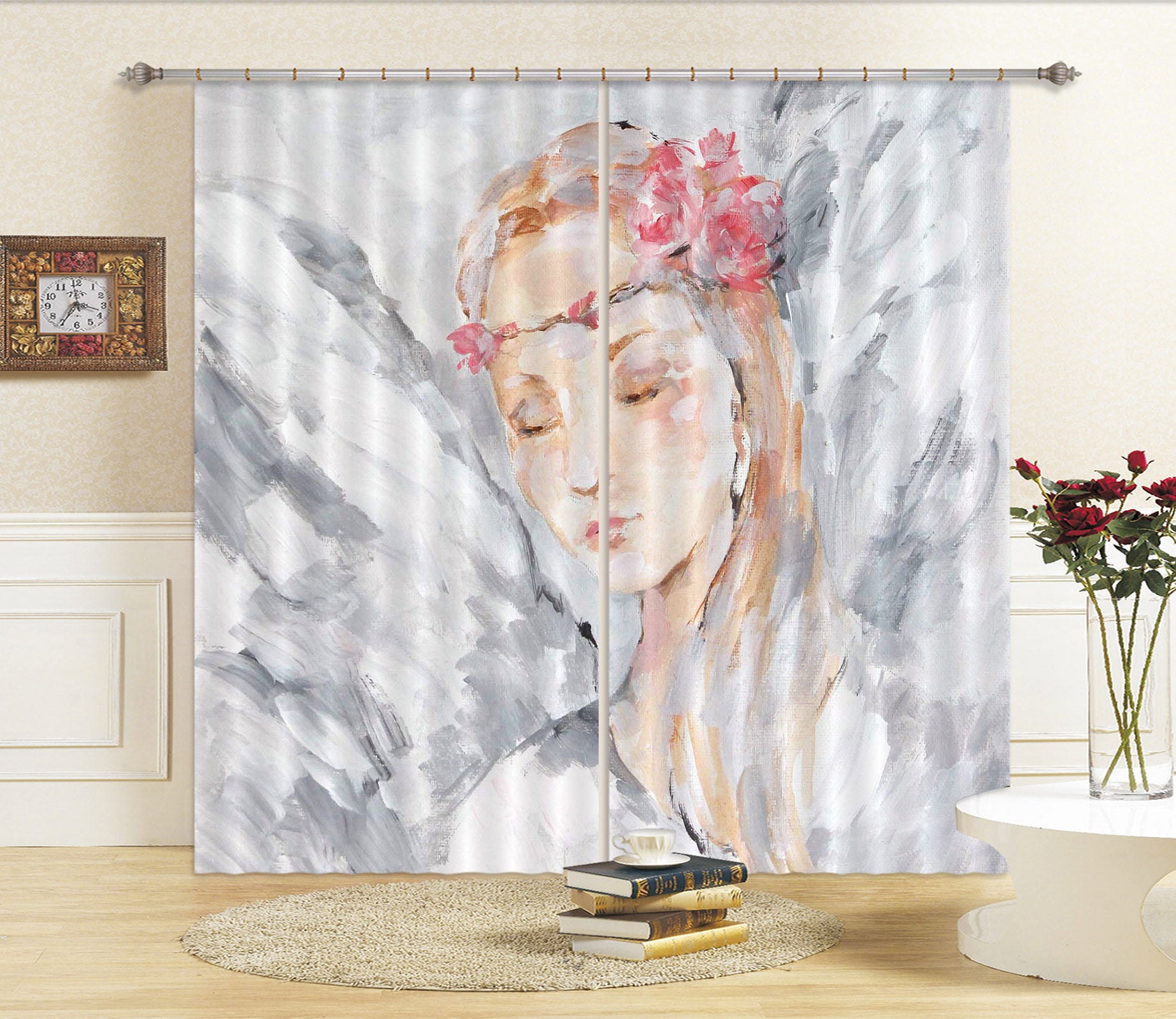 3D Wreath White Angel Girl 3005 Debi Coules Curtain Curtains Drapes