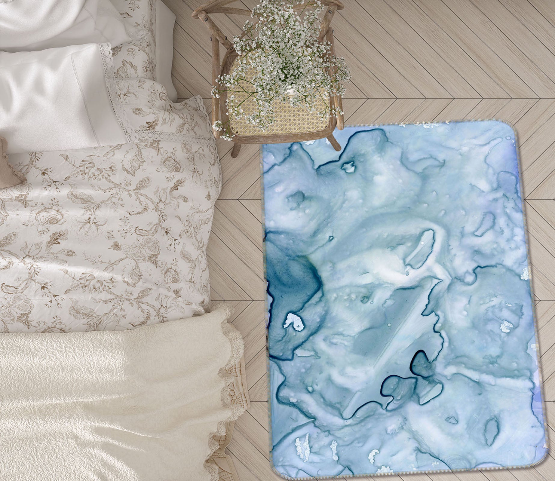 3D Light Blue Pattern 27148 Non Slip Rug Mat