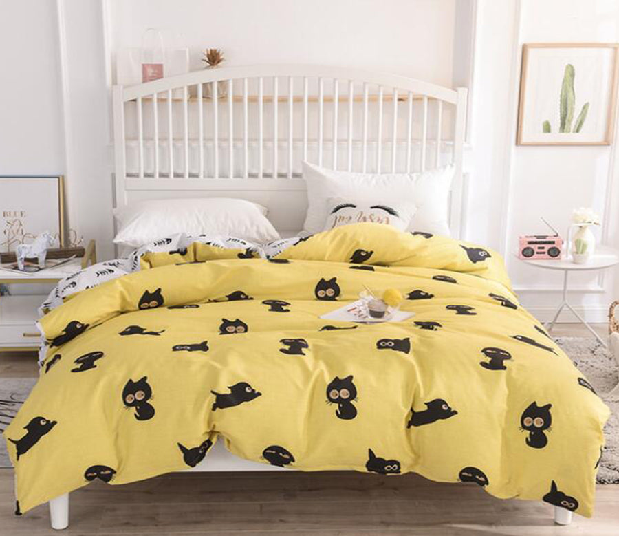 3D Cartoon Little Black Cat 4109 Bed Pillowcases Quilt