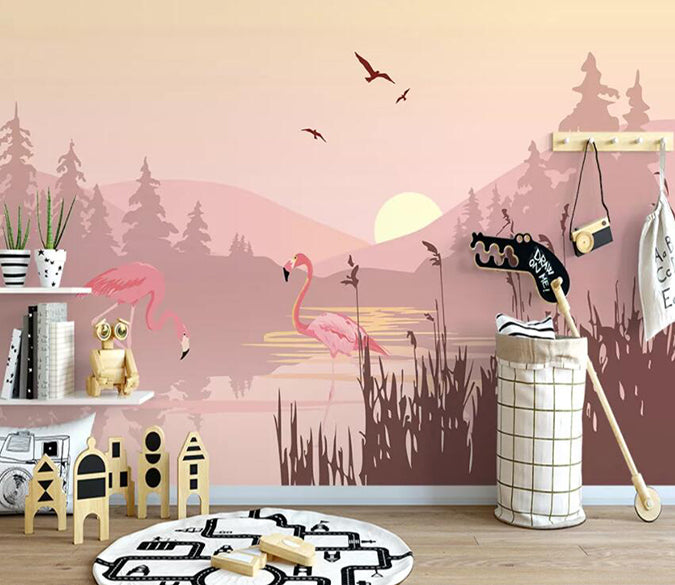 3D River Flamingo 829 Wall Murals Wallpaper AJ Wallpaper 2 