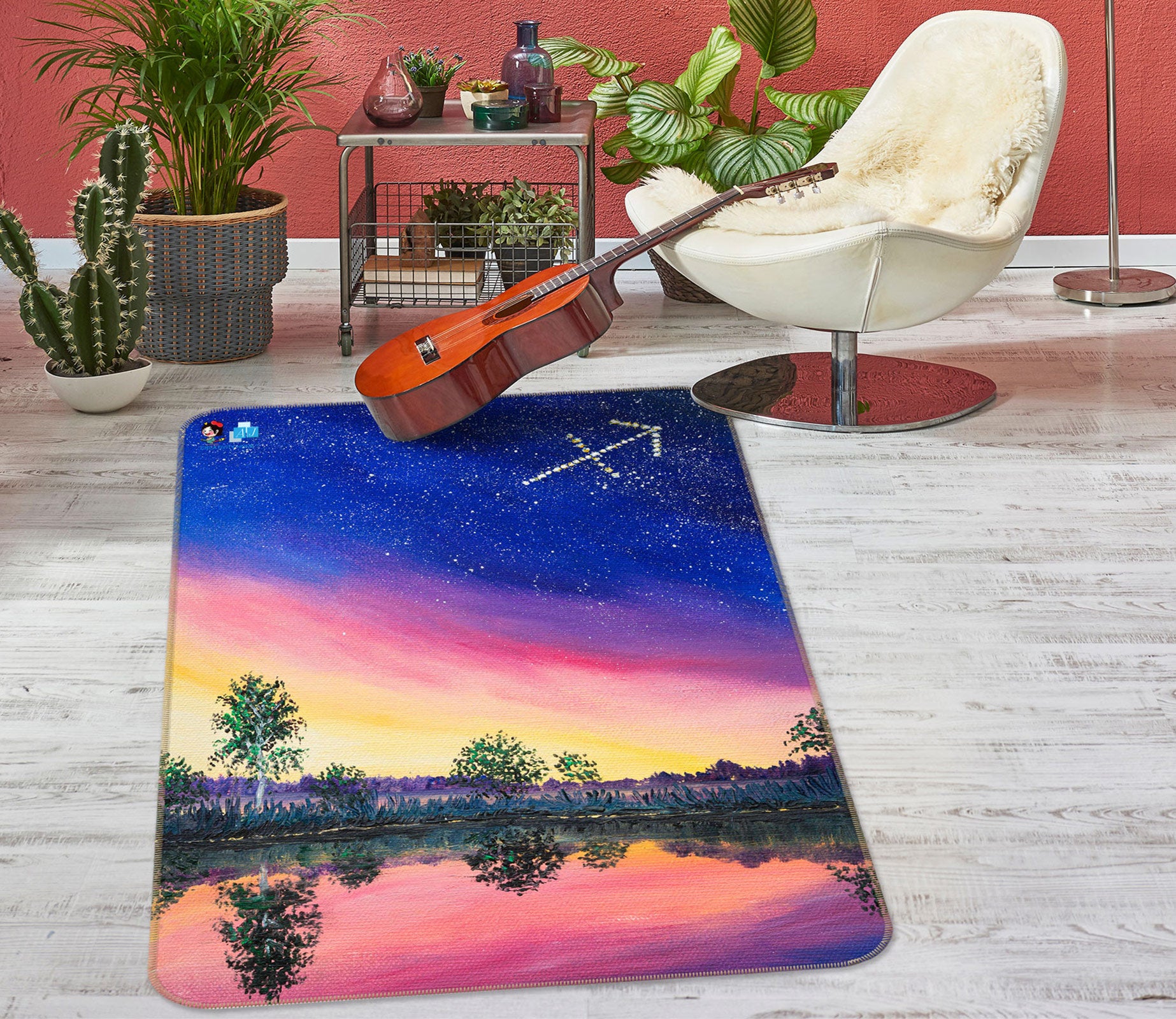 3D Starry Sky Tree Lake 18105 Marina Zotova Rug Non Slip Rug Mat