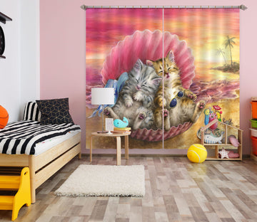 3D Pink Shell Cat 9036 Kayomi Harai Curtain Curtains Drapes