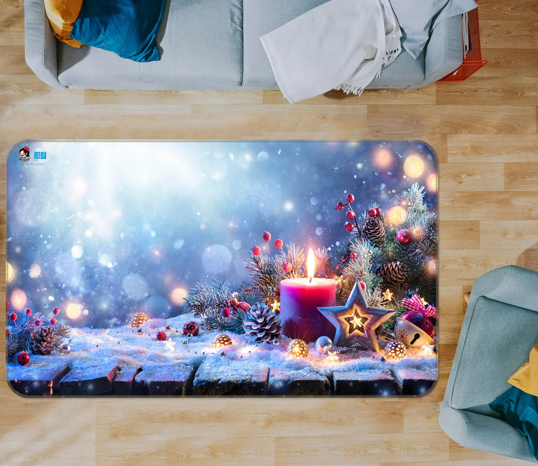 3D Snow Candle 55115 Christmas Non Slip Rug Mat Xmas