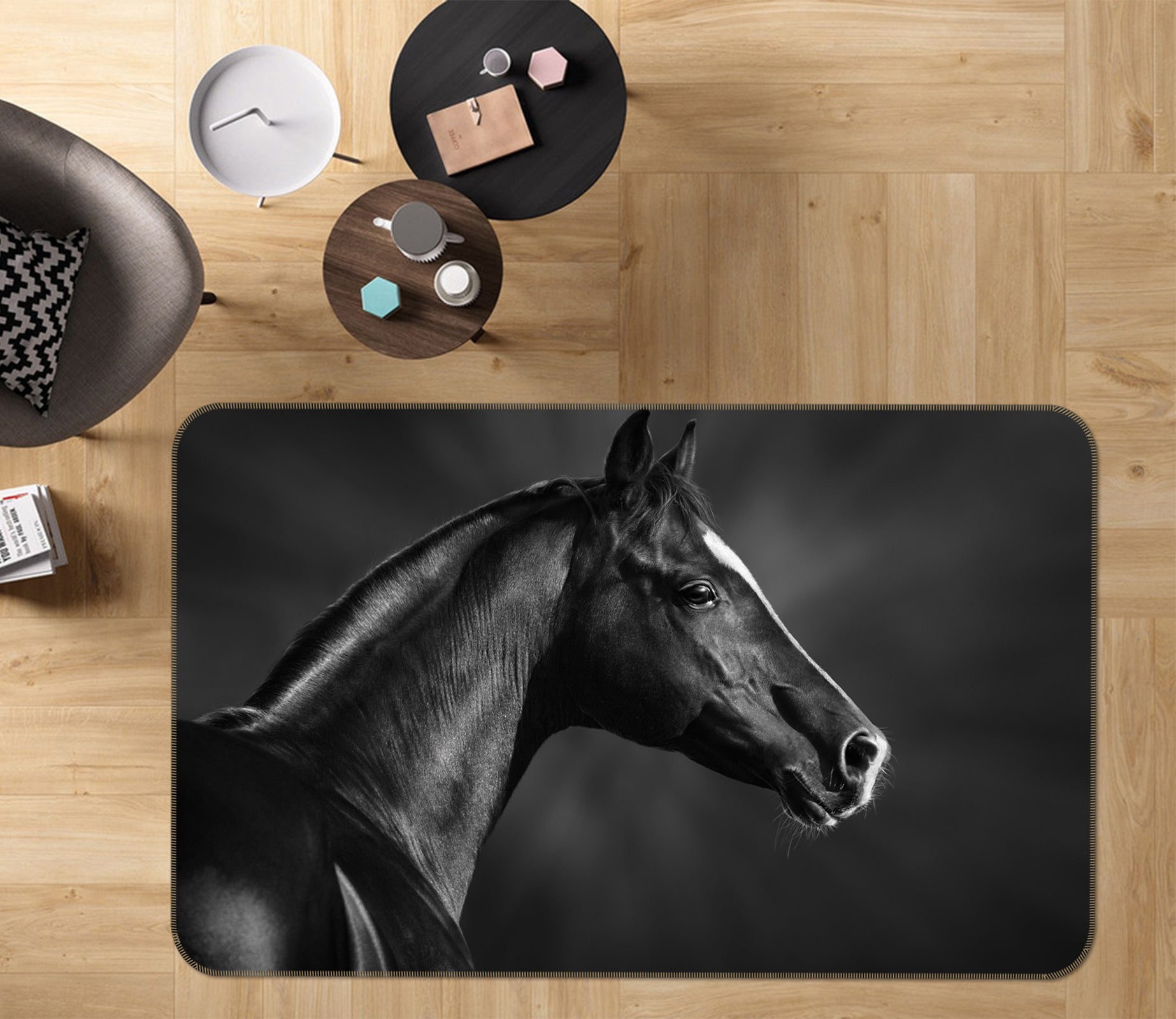 3D Black Horse 65093 Non Slip Rug Mat