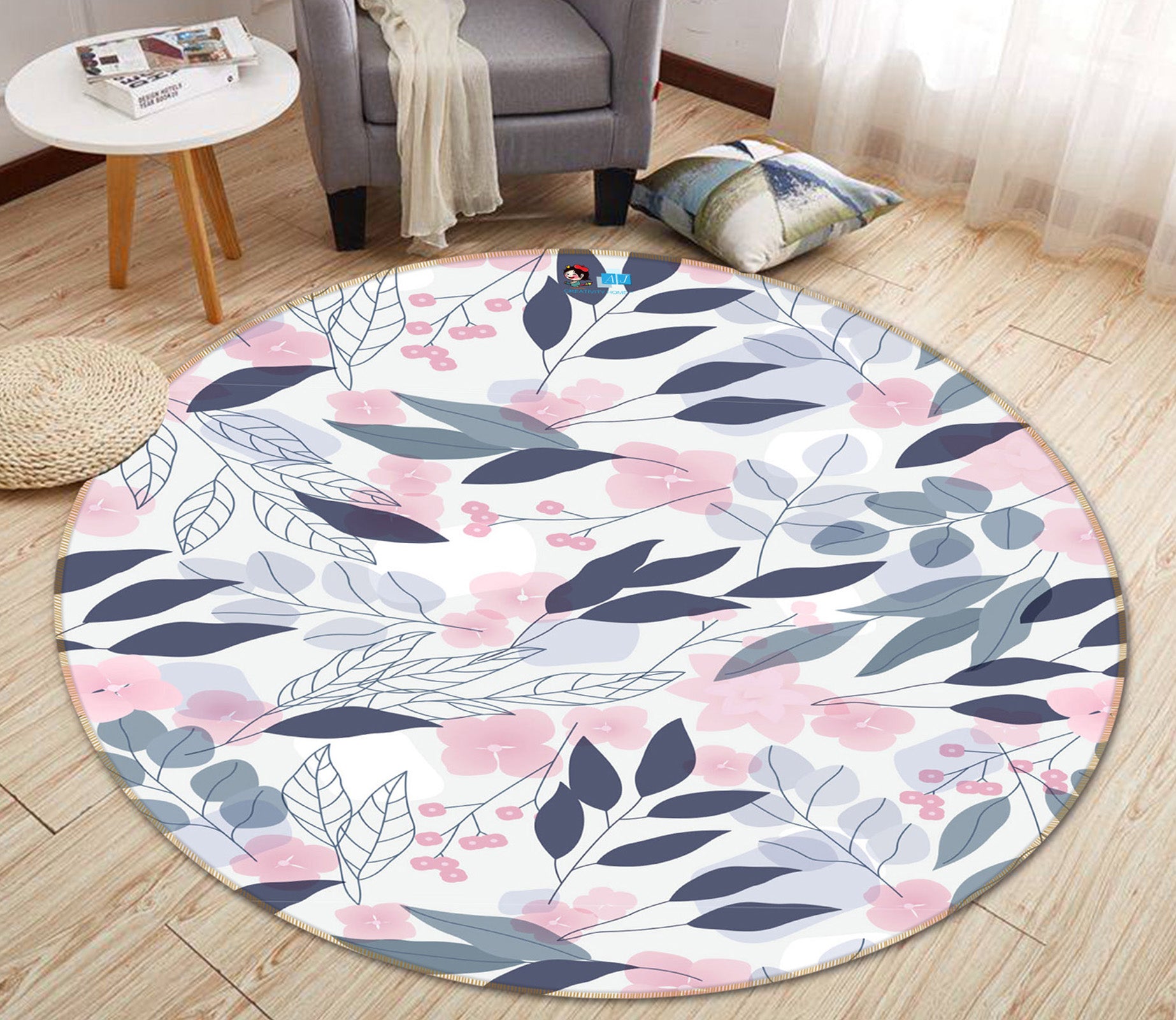 3D Leaf Pattern 71288 Round Non Slip Rug Mat