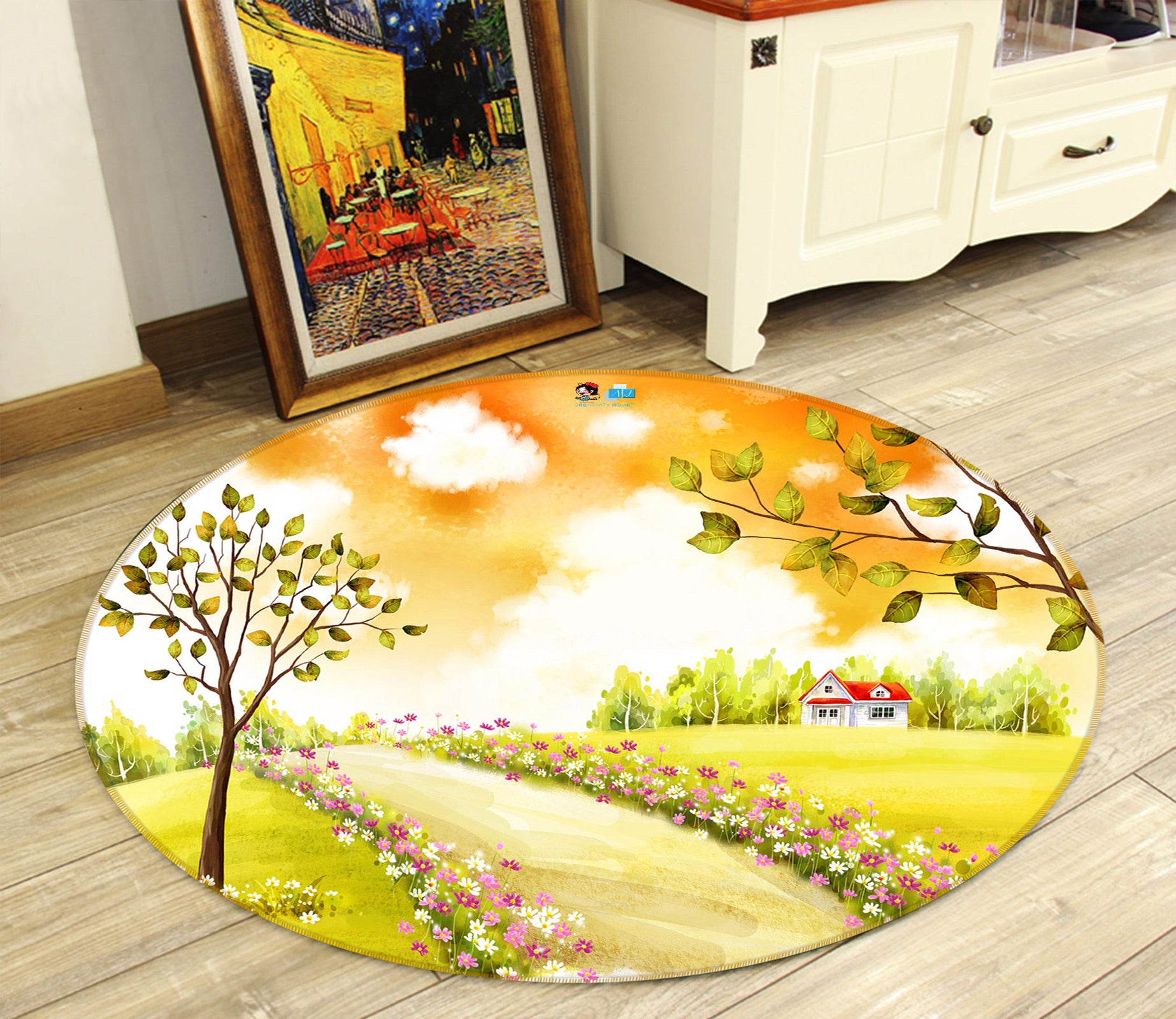 3D Tree Path Grass 80287 Round Non Slip Rug Mat