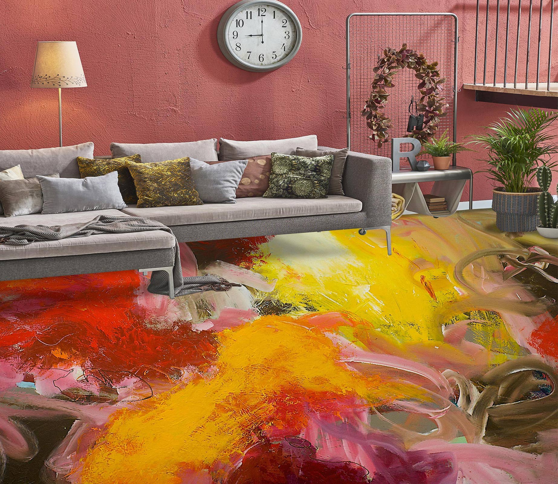 3D Yellow Red Pattern 9567 Allan P. Friedlander Floor Mural