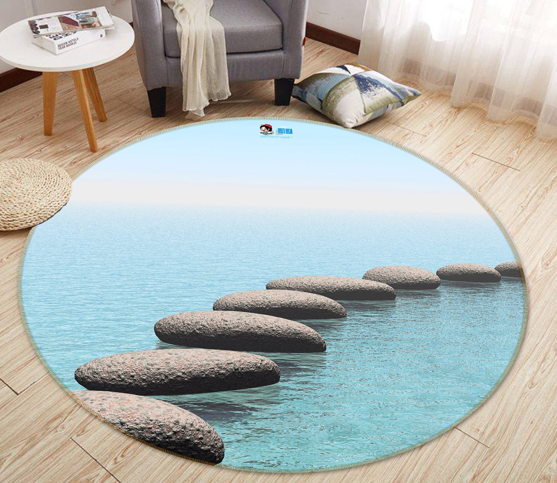 3D Sea Stone 74109 Round Non Slip Rug Mat
