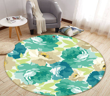 3D Green Flower Pattern 64118 Round Non Slip Rug Mat