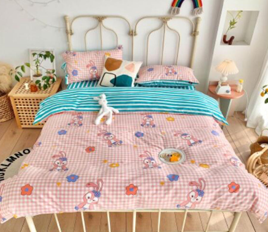 3D Pink Plaid Rabbit 50051 Bed Pillowcases Quilt